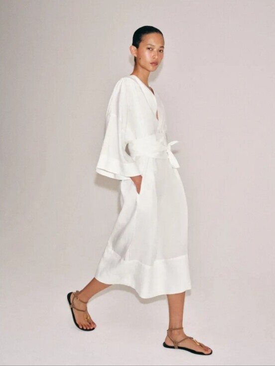 Zara Dresses & Skirts - Zara Zw Colection Linen Blend Coastal Tunic Midi Dress with Long Tie Belt